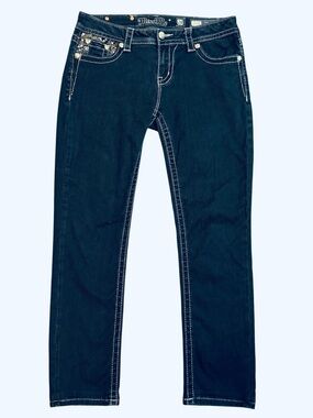 Miss Me Easy Skinny Dark Blue Mid Rise Jeans with Contrast Stitching Size 28